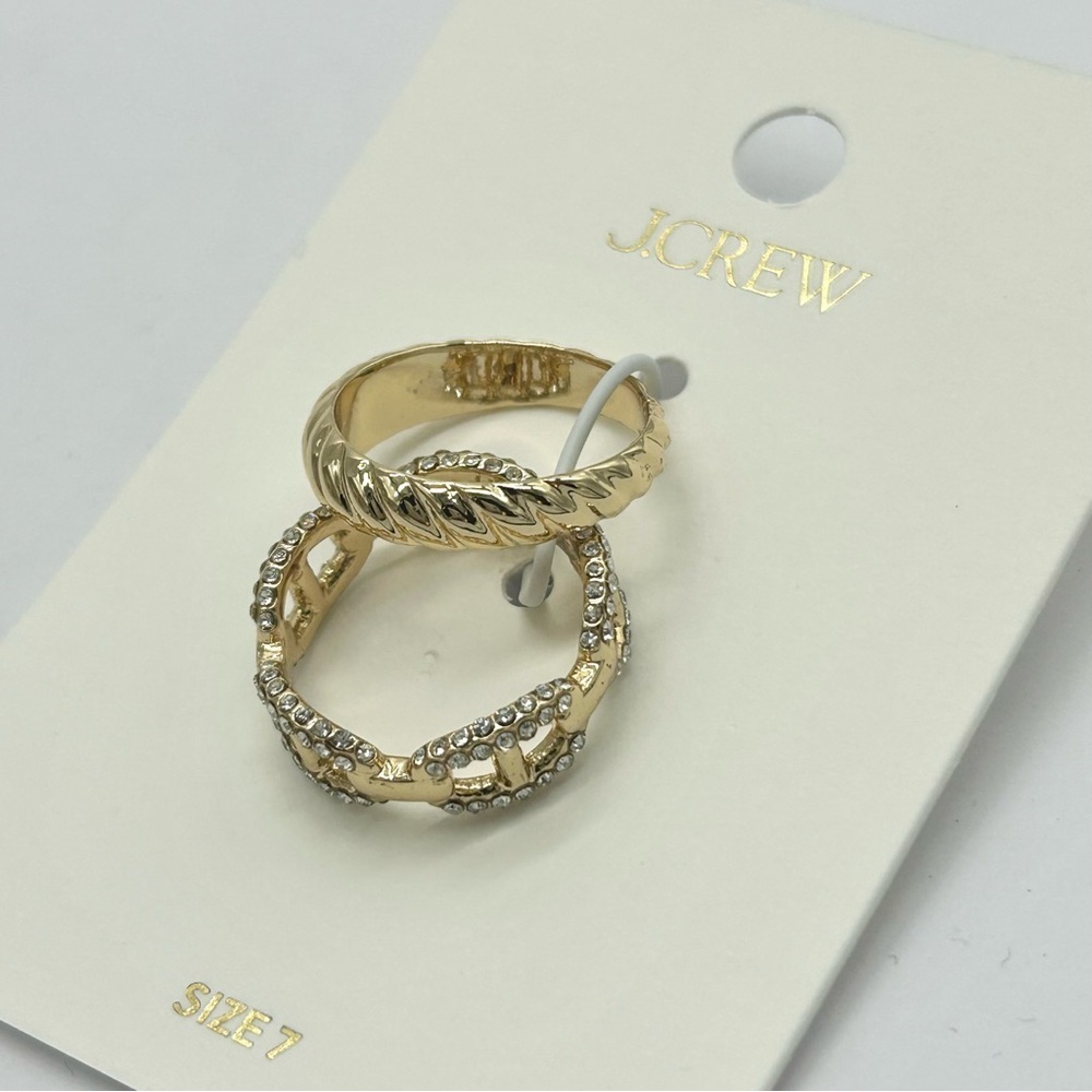 J. Crew Gold Band and Pave Chain Link Rings Size 7 NWT